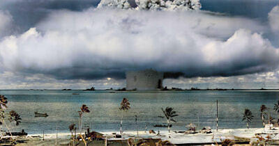 #ad Nuclear Test Mushroom Cloud Ocean Baker Bikini Atoll Photo Art Colorized $15.95