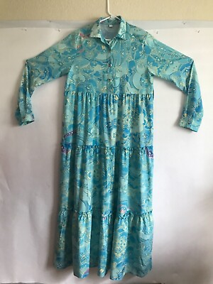 #ad Floral Tiered Prairie Sz Small S Ruffles Peasant Maxi Long Sleeve Bohemian Dress $59.47