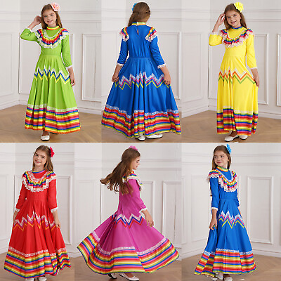 #ad Kids Girl#x27;s Boho Dress Long Sleeve Lace Dresses Traditional Fancy Dress Up $25.93