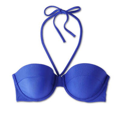 #ad Women#x27;s Lightly Lined Ribbed Halter Bikini Top Shade amp; Shore™ Blue 36DD $10.98