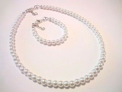 Toddler Children#x27;s girls white pearl bracelet and necklace set $11.69
