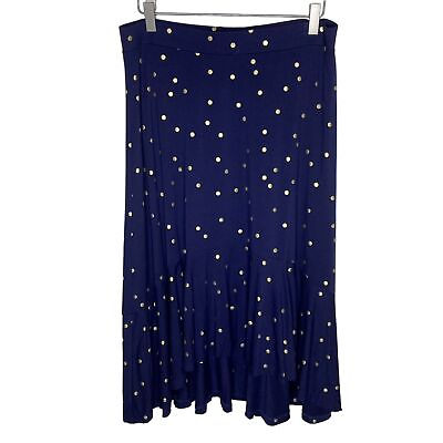 #ad Boden Blue amp; Gold Polka Dot High Low Stretchy Pull On Skirt Size 10 Petite $18.00