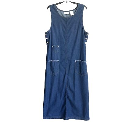 #ad Carolina Blues Vintage 90s Sz L Sleeveless Denim Maxi Dress Slit $17.99