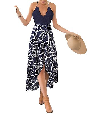 #ad Blooming Jelly Womens Deep V Neck Sleeveless Floral Maxi Dress Large Blue $10.99