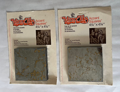 #ad 12 Vintage 4.25x4.25quot; The Original Mirror Tiles Gold Vein Sealed Like Sears #x27;70s $44.10