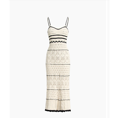 #ad White Maxi Dress Knit Crochet Eyelet Stretch Sleeves XL $40.00