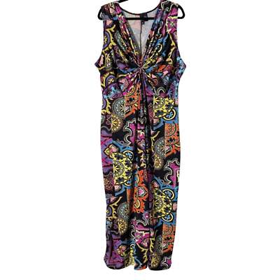 New Direction Sleeveless Vibrant Multicolor V Neck Maxi Dress Size 1X $30.00