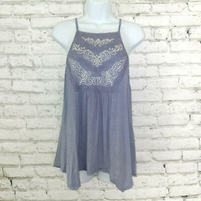 #ad Eyeshadow Blouse Womens Small Blue Sleeveless Tank Embroidered Lace Boho Flowy $11.19