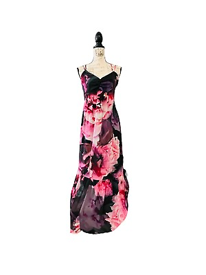 #ad #ad Express Floral Print V Neck Strappy Tiered Ruffle Maxi Dress Small Wedding Party $15.00