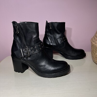 Alissia Women’s 38 US 7 Made In Italy Black Leather Moto Biker Harley Boots $55.00