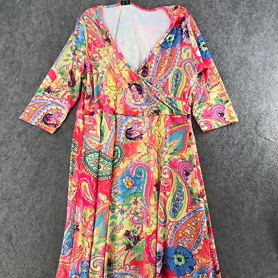 Womens Floral Paisley Colorful Cropped Sleeve Crossover Bodice Maxi Dress Sz XL $24.99