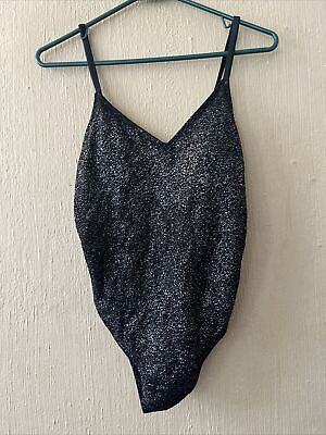 Xhilaration one piece swim suit Sz M black Silver Glitter Metallic Sparkle $22.99