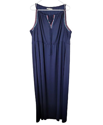 #ad Maurices Dress 3X Blue Elastic Waist Beaded Embroidered Maxi Plus Size $21.00