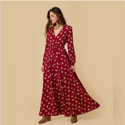 #ad Christy Dawn Maroon Floral Long Sleeve Maxi Audrey Dress Women#x27;s Size S $120.00