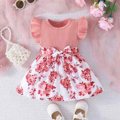 #ad Dress For Kids Newborn 6 36 Months Birthday Style Butterfly Sleeve Cute Floral $14.48