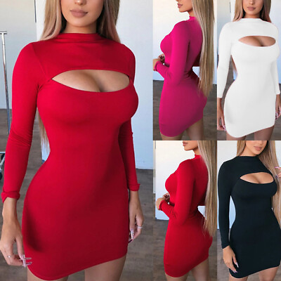 Women#x27;s Sexy Long Sleeve Bodycon Mini Dress Ladies Party Slim Dresses Clubwear $4.06