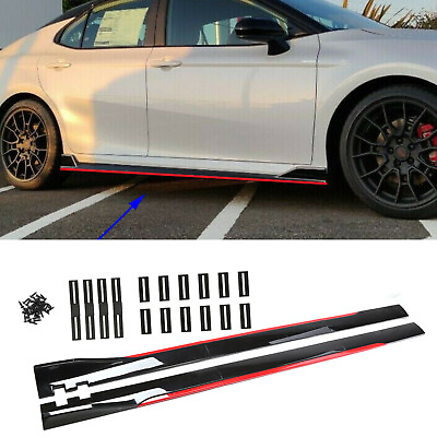 86.6#x27;#x27; Side Skirts For Toyota Camry Extensions Lip Gloss Black with Red Trim $49.56