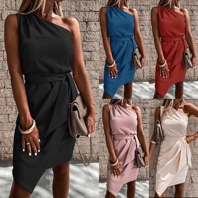 Womens One Shoulder Bodycon Midi Dress Ladies Evening Party Cocktail Dresses US $19.39