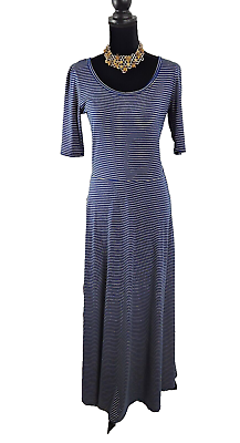 #ad LuLaRoe Ana Size Medium Blue With Yellow Stripe Full Length Maxi Dress Gorgeous $24.25