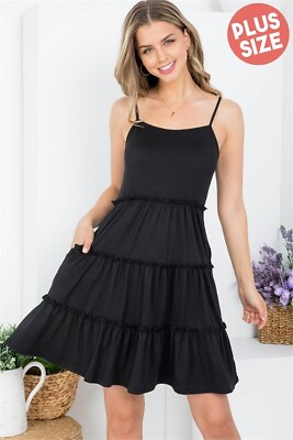 Womens Plus Size Black Dress 2X Spaghetti Strap Ruffle Detail Tiered $24.95