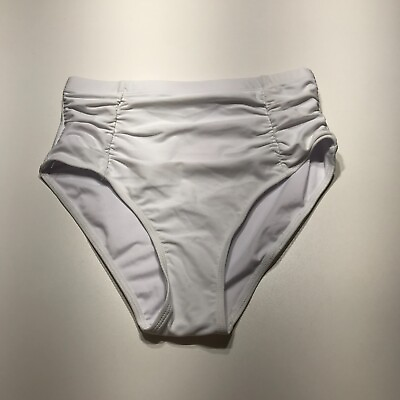 #ad NEW Swimwear Bikini Bottoms White Ruched Front High Waisted Womens Size Medium $12.99