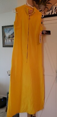 #ad Vintage 70s Sun Glo of Miami Yellow Swanky Dress Beach Cover up SMALL long roomy $79.99