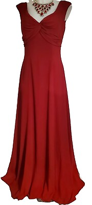 #ad Vtg Y2K Couture Collection Red Chiffon Flowy Wedding Prom Cocktail Dress 12 $65.00
