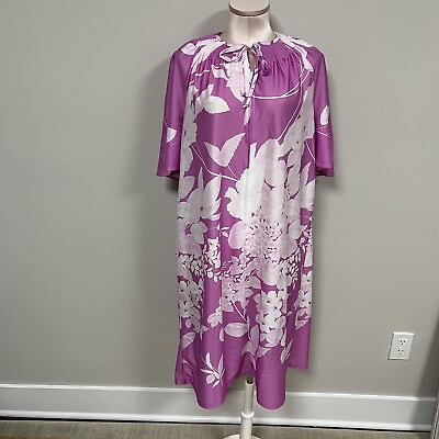 #ad Vintage Sears Womens L Purple Floral Kaftan Gown Mod Groovy House Dress $22.99