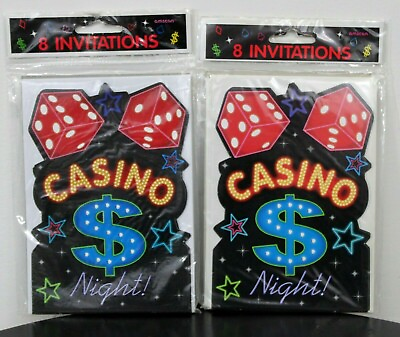 #ad 16 CASINO NIGHT INVITATIONS Adult Party Vegas Cards Poker Blackjack Gaming $13.45