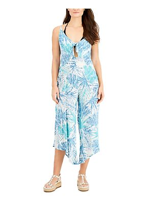 #ad J. VALDI Women#x27;s Blue Tie Pocketed Jumpsuit Deep V Neck Swimsuit Cover Up M $5.94
