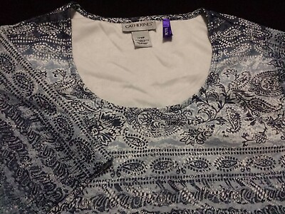 #ad Catherines Womens 1X Plus Petite Shirt Short Sleeve Square Neck Blue Paisley $5.00