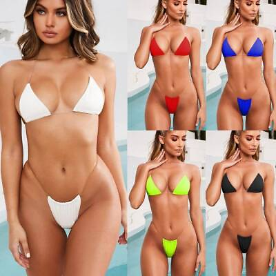 #ad Hot Sexy Micro Women#x27;s Bikini Halter Push up Padded Bra Thong Beachwear Swimwear $19.96