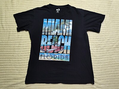 #ad Surf Style South Beach Miami Beach Short Sleeve Cotton Adult Black Large T Shirt $8.99