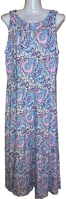 #ad #ad Talbots Womens Sleeveless Maxi Dress XL Petite Light Blue Pink White Floral $22.97
