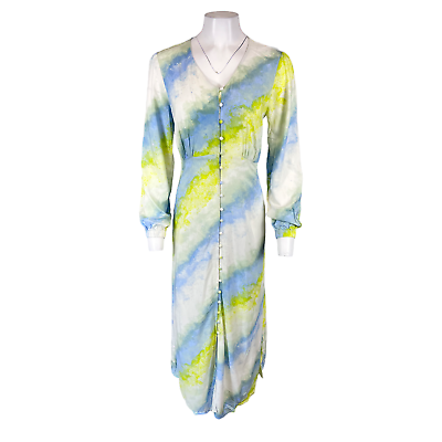 #ad Laurie Felt Women#x27;s Regular Long Sleeves Woven Maxi Dress Blue Tie Dye Size 0 $20.00