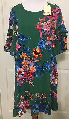 NWT Jodifl size S green blue pink floral boutique short sleeve A line dress $27.74