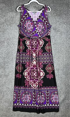 #ad NY Collection Maxi Dress Size 1X Stretch Black Purple Pink Paisley Sleeveless $27.99