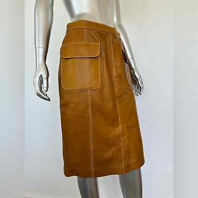 #ad Linda Allard Ellen Tracy Leather Skirt women#x27;s 6 Saddle Brown $595 NWT $79.00
