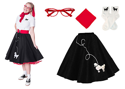 Hip Hop 50s Shop Womens 4 pc Poodle Skirt Outfit Halloween or Dance Costume Set $63.99