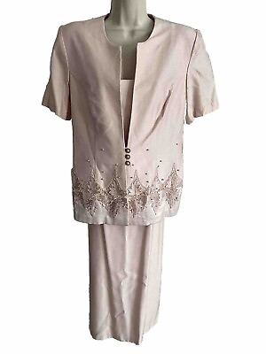 #ad NEW Ramp;M Richard’s 2 Piece pencil Skirt Jacket Suit Blush Pink Embellished 10 $29.99