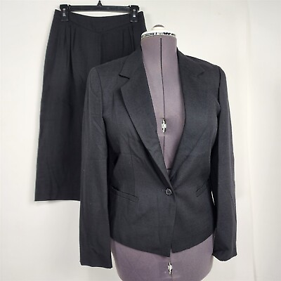 #ad Vintage Jones New York Black Skirt Suit Set Jacket Womens Size 10 12 $34.95