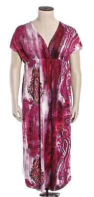#ad India Boutique One Size Colorful Boho Maxi Dress Short Sleeve V Neck Stretch $14.00