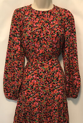 #ad New NEXT Size 10 Red Ditsy Floral Fit amp; Flare Short Summer Dress Long Sleeve GBP 20.99