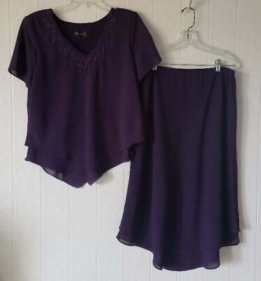 #ad Studio I Womens Sz 14 Two Piece Skirt amp; Top Set Outfit Deep Dark Purple Dressy S $32.15