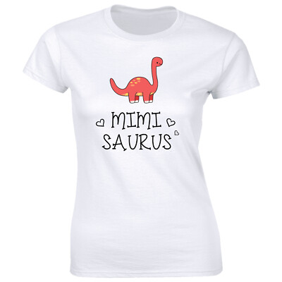 Mimi Saurus with Dinosaur Image T Shirt for Women Gift Idea Grandma $14.88