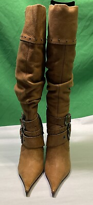 #ad women#x27;s leather winter boots size 6 high Heel Brown Color # L3092 party $157.50