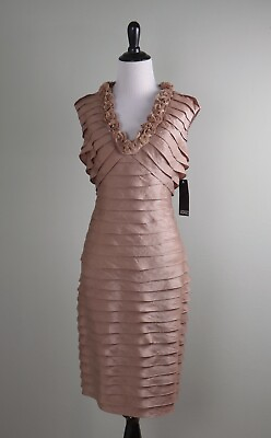 #ad ADRIANNA PAPELL NWT $149 Rosette V Neck Lined Tiered Sheen Evening Dress Size 8 $39.99
