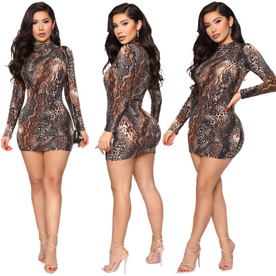 #ad New Sexy Women Long Sleeve O Neck Bodycon Color Print Bodycon Club Party Dress $22.78