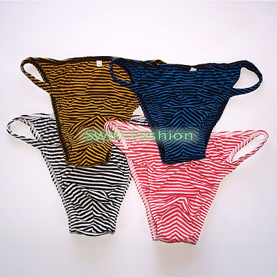 #ad K377 C Mens String Bikini String Narrow waist Poly Cotton Spandex Stripes $9.99