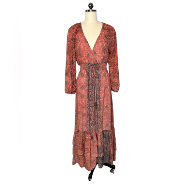 #ad Chaudry Paisley Floral Long Sleeve Boho Maxi Dress Size S $65.00
